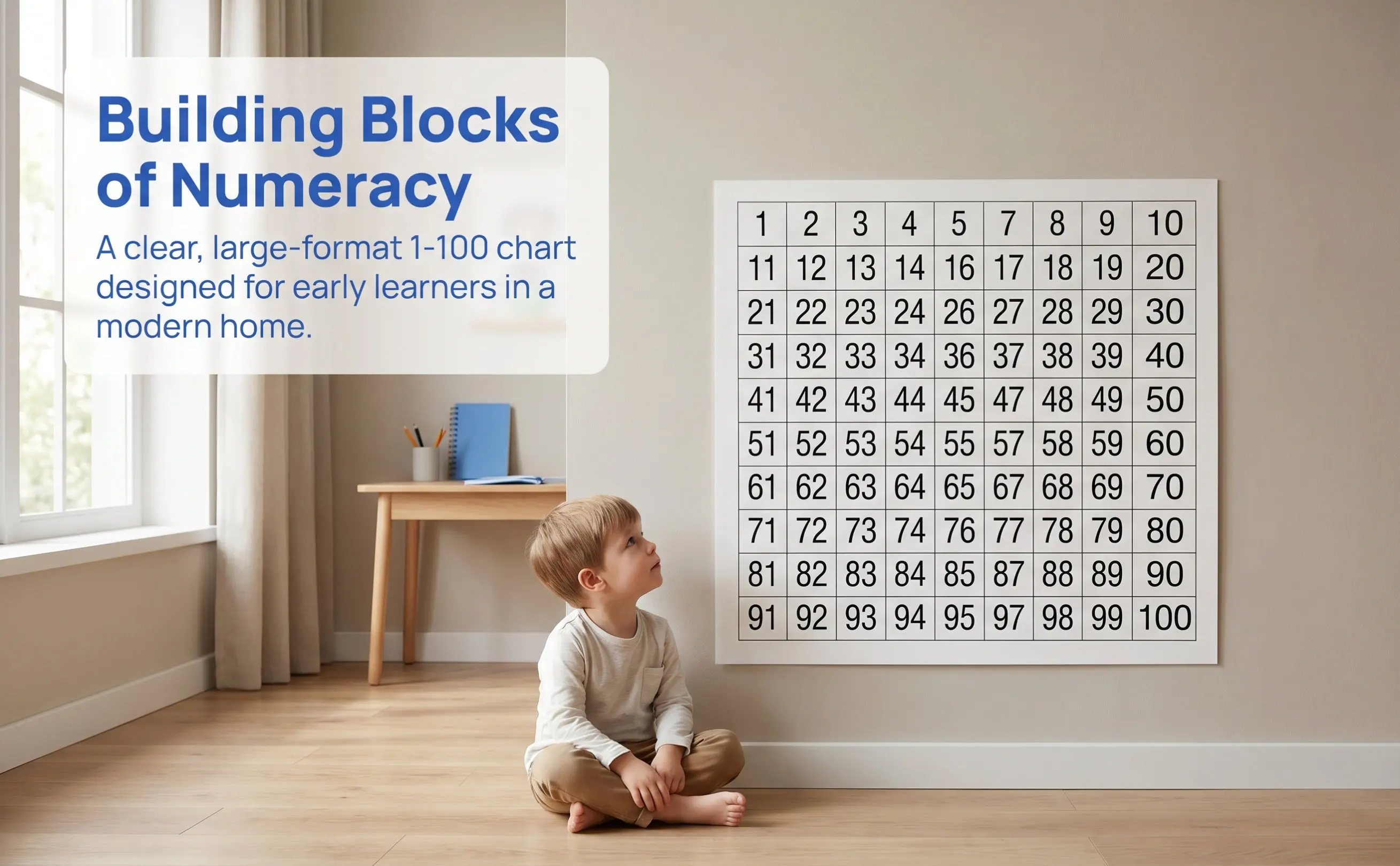 1Set 1-100 Numbers Wall Chart Educational Poster Preschool Learning Material Children Number Development Aid Educational Toys