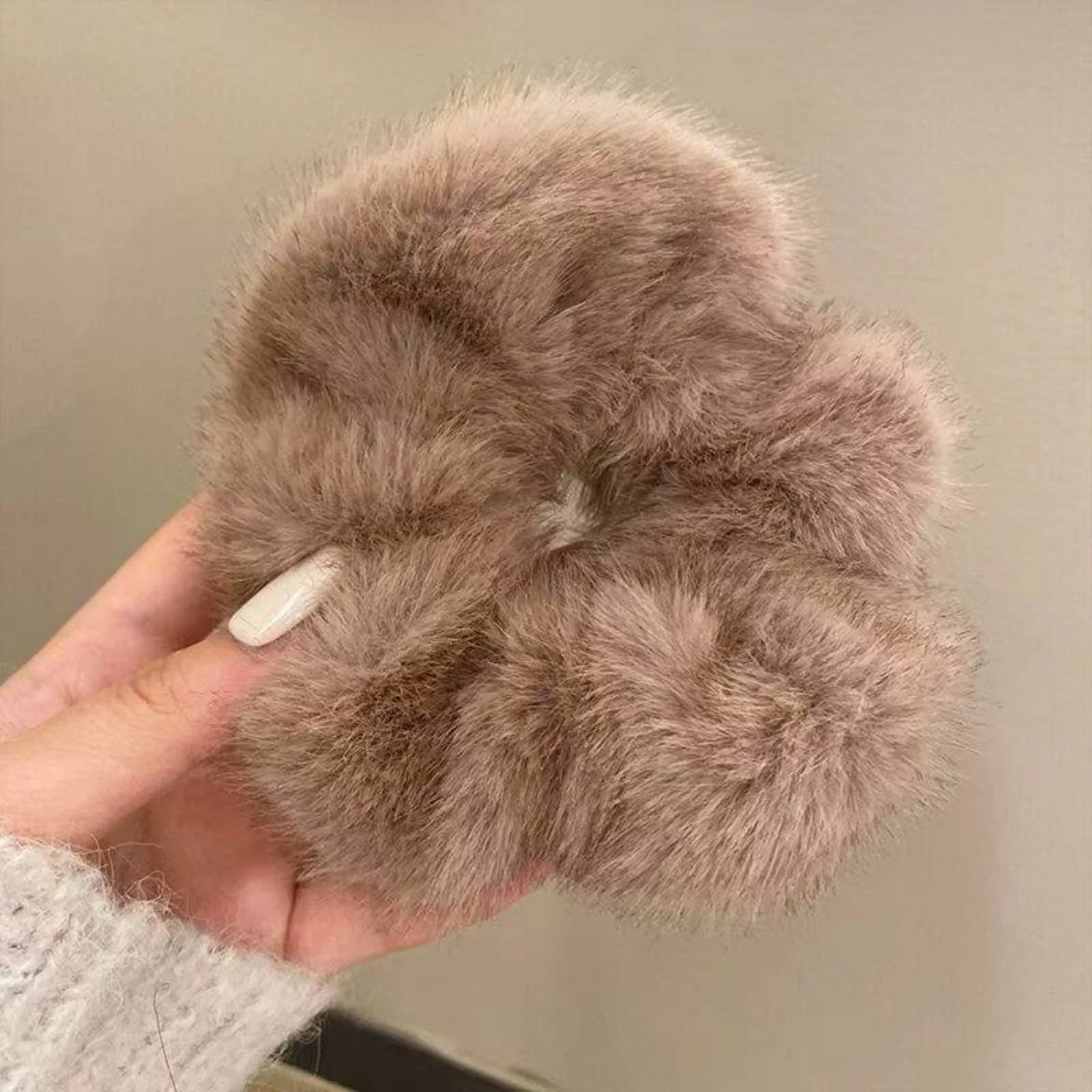 Große Größe Süße Weiche Flauschigen Plüsch Einfarbig Elastische Haarband Scrunchies Frauen Mädchen Herbst Winter Haar Ring Haar Zubehör – Detail 3