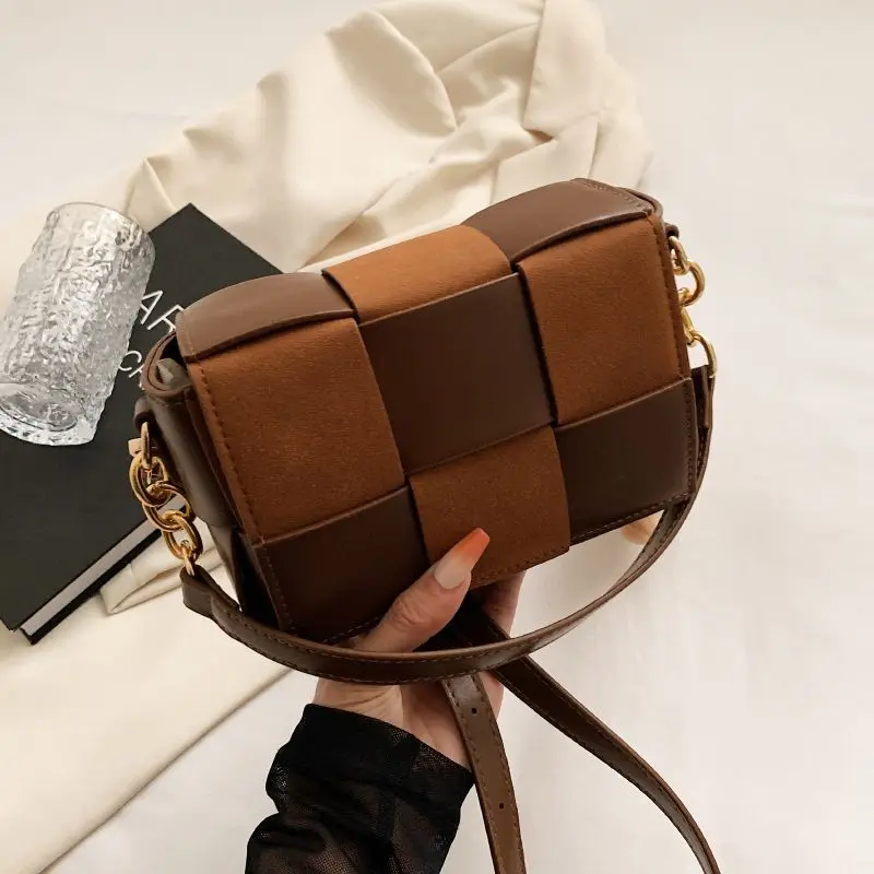 Brown New fashion retro small square bag casual trend crossbody bag chain trend shoulder bag