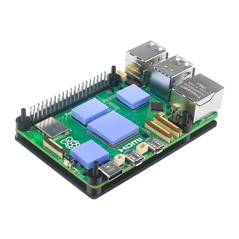 Raspberry Pi 5 Aluminum Case Passive Cooling Shell Enclosure With PWN Cool Fan Silicone Heatsink Radiators for Raspberry Pi 5