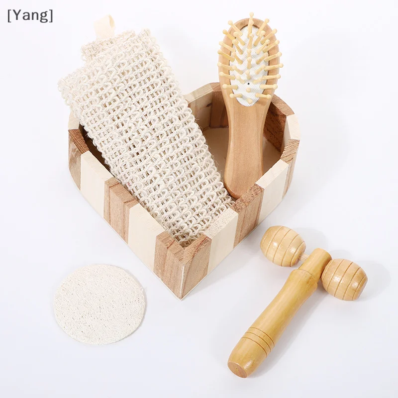 1 Set Spa Heart Shape Gift Box Bathing Skin Cleaning Kit Spa Gift For Women Sisal Bath Flower Kit Back Scrubber Gloves Massager