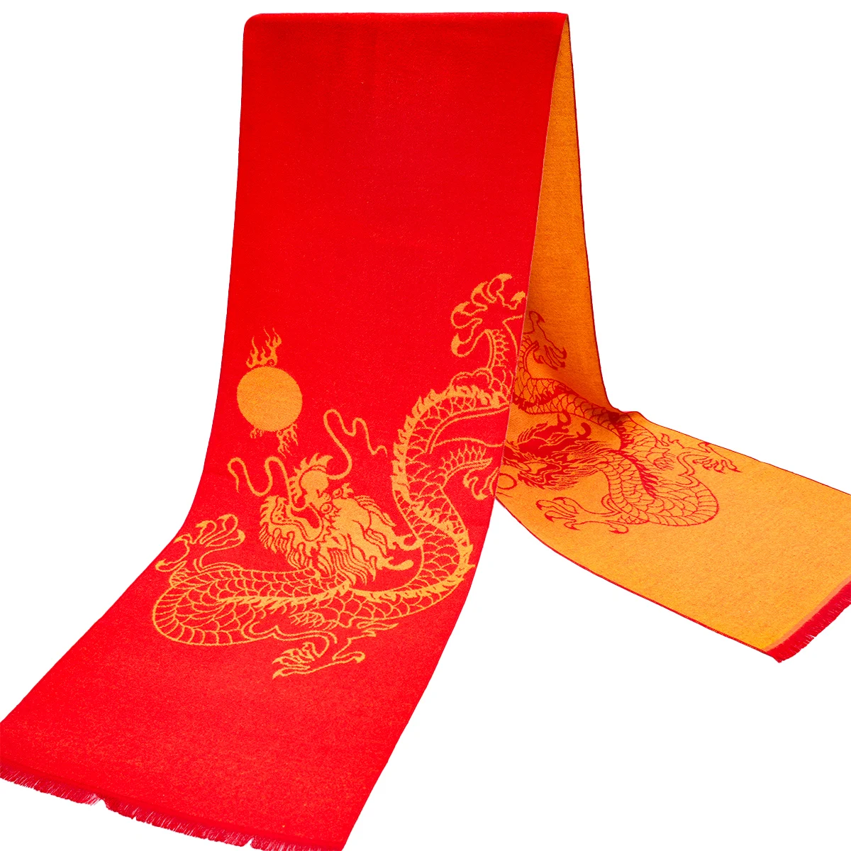 A big red chinese dragon pashmina warm short beard unisex scarf shawl suitable for daily wear and decoration holiday gifts