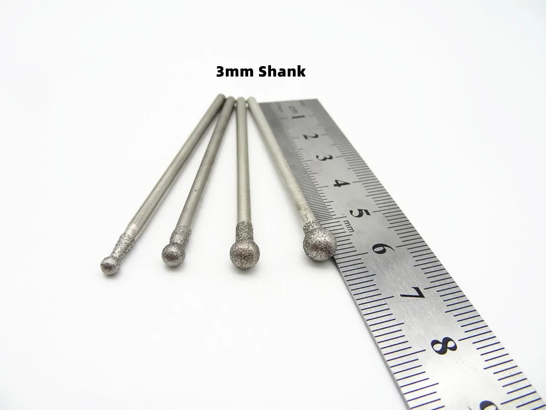 Cabezal de pulido de diamante esférico, herramienta de rueda redonda de aguja rotativa, 5/10 piezas, 2,35/3mm, vástago, 4-12mm