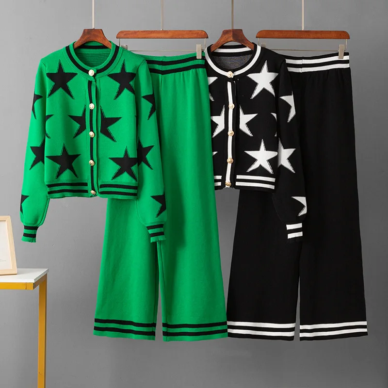 

LISM Five pointed star round neck short suit with slim fit temperament, commuting knitted jacket for women festivals outfit