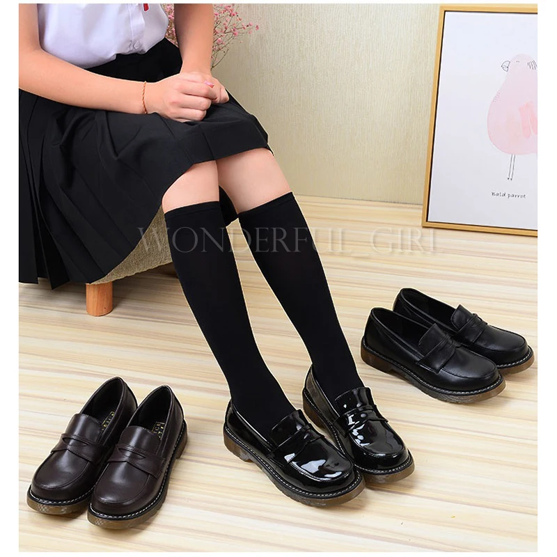 일본 스타일 대학생 유니폼 코스프레 로리타 슈즈, 여성 및 여아용, 블랙 및 다크 브라운 플랫폼 슈즈, 사이즈 35-40