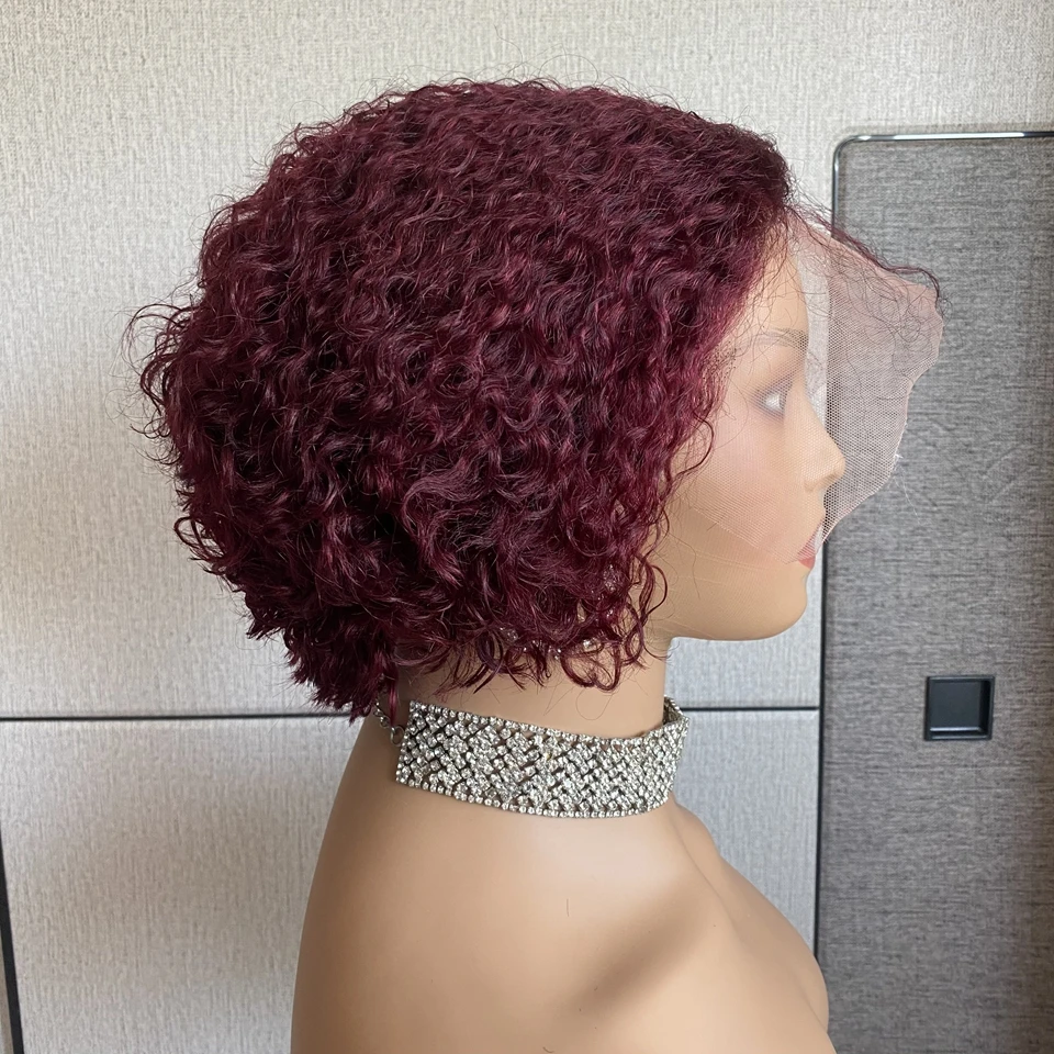 

99J Short Bob Curly Pixie Cut Wig Melt Skin Pre Plucked 13x4 Lace Front Water Wave Human Hair Wig Transparent Lace Wig For Women