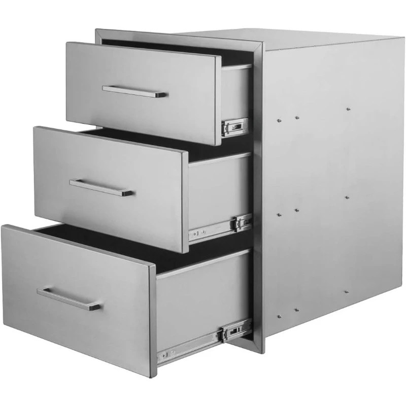 Stainless Steel Outdoor Kitchen Drawers BBQ Drawers Triple Access Drawers Flush Mount for Outdoor Kitchens Or BBQ Island