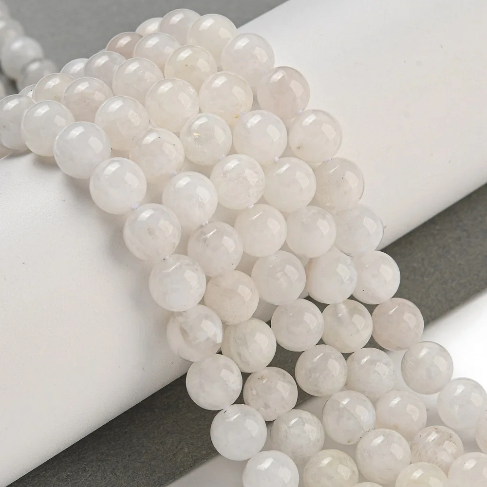 PandaHall 5 Strands Natural Rainbow Moonstone Round Beads, White 8mm for DIY Necklace Bracelet Earring Jewelry Making