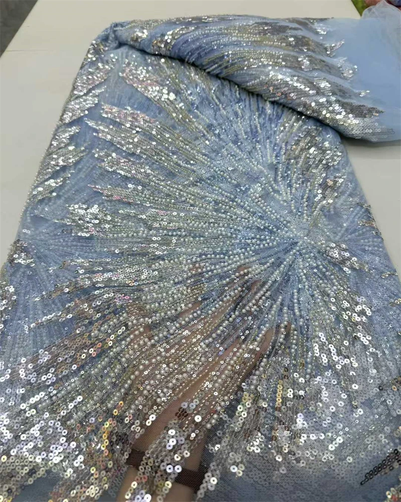 

Высококачественная африканская кружевная ткань 2021, нигерийская французская сетка с блестками из бисера, 5 ярдов для шитья вечерние свадебные платья