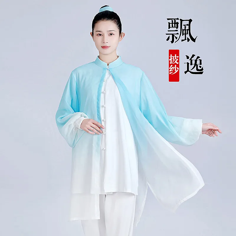 New Spring Summer Color Changing Tai Chi Cape Unisex Flowing Youthful Mid-Length Martial Arts Group Competition Costume
