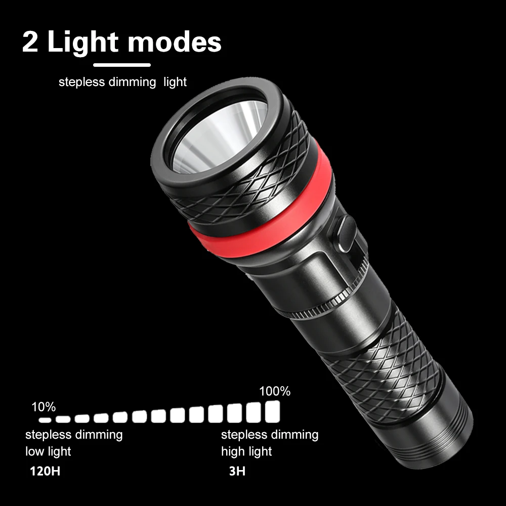 Asafee D18 New Diving Light Stepless Dimming Scuba Flashlight Underwater Rechargeable Fishing Waterproof Torch for Diving