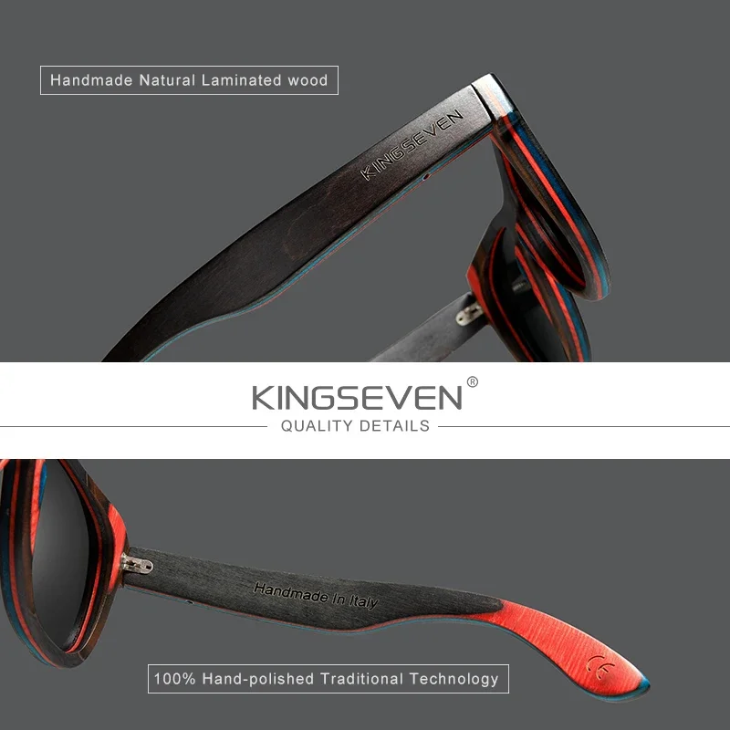 KINGSEVEN Handmade Natural Wooden Sunglasses For Men High Quality Polarized Gradient Lens Women UV400 Vintage Sun Glasses