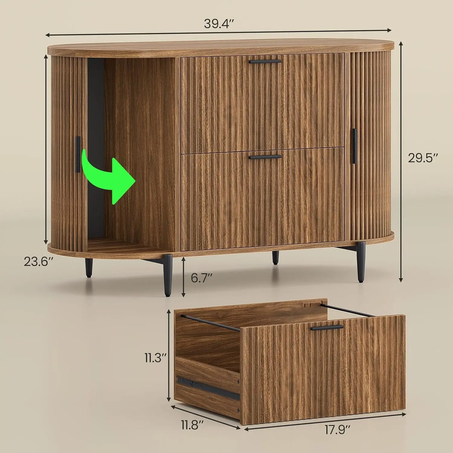 2 Drawer File Cabinet Sliding Door Home Office Wooden Vertical Filing Cabinet Letter Legal A4 Documents, Customized