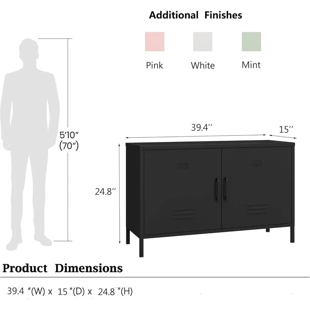 خزانة تخزين فولاذية سوداء ببابين مع أرفف قابلة للتعديل، وخزانة متعددة الأغراض للمنزل والمكتب واستوديوهات الموسيقى #3