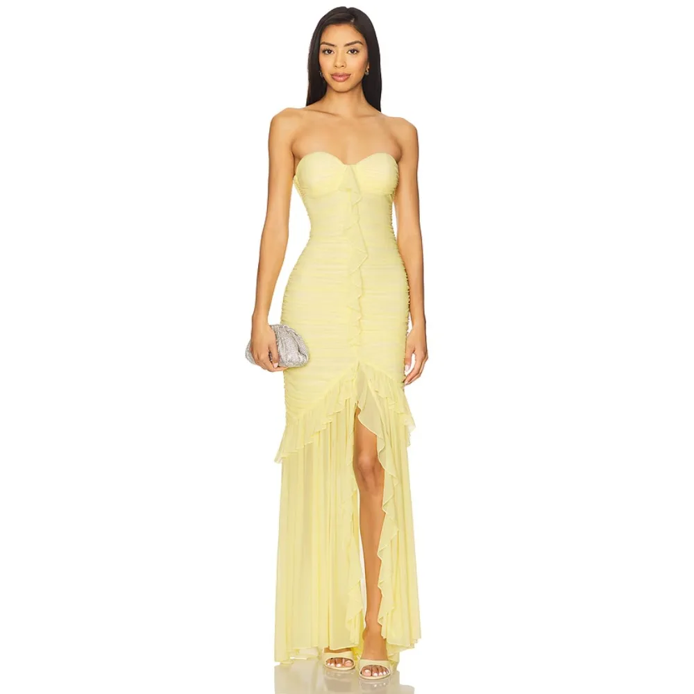 

Customized Ruched Evening Dresses with High Slit Corset Maxi Party Dress Long Elegant Modern Formal Prom Gowns for Women 2026