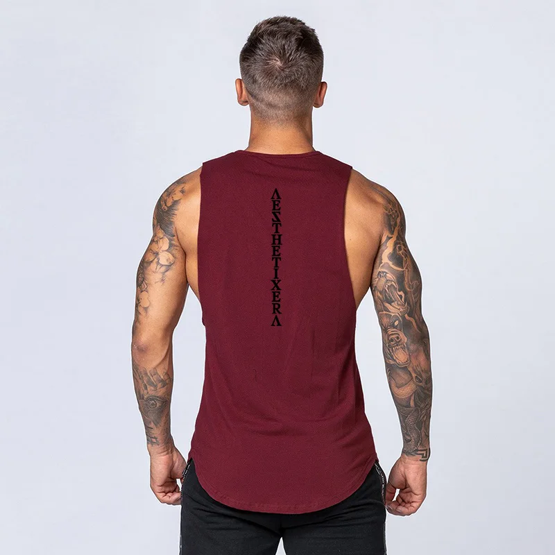 

Muscle Guys Gym Bodybuilding Fitness Cotton Sleeveless Loose Tank Tops Summer Breathable Mens Fashion Print Hip Hop Sport Shirt