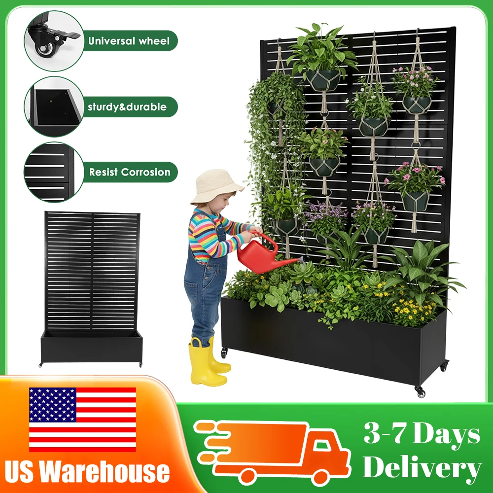 

Многофункциональный садовый ящик 3-в-1 с решеткой и колесиками, приподнятая грядка для улицы с дренажными отверстиями для патио, балкона, сада