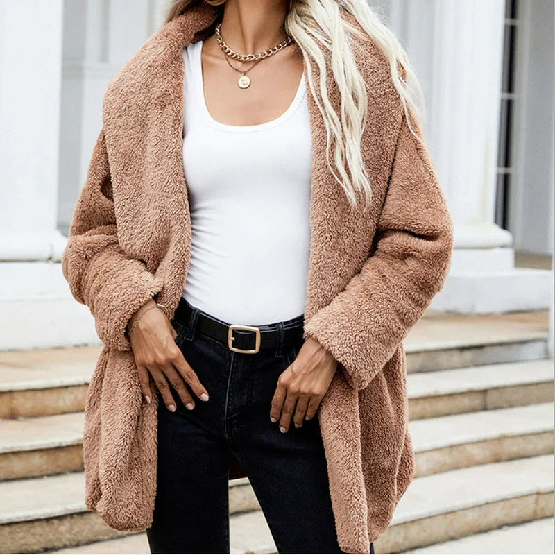 

Teddy Cashmere Fleece 2021 New Long Sleeve Cardigan Jacket Women's Casual Long Thicken Warm Autumn and Winter Jacket Streetwear