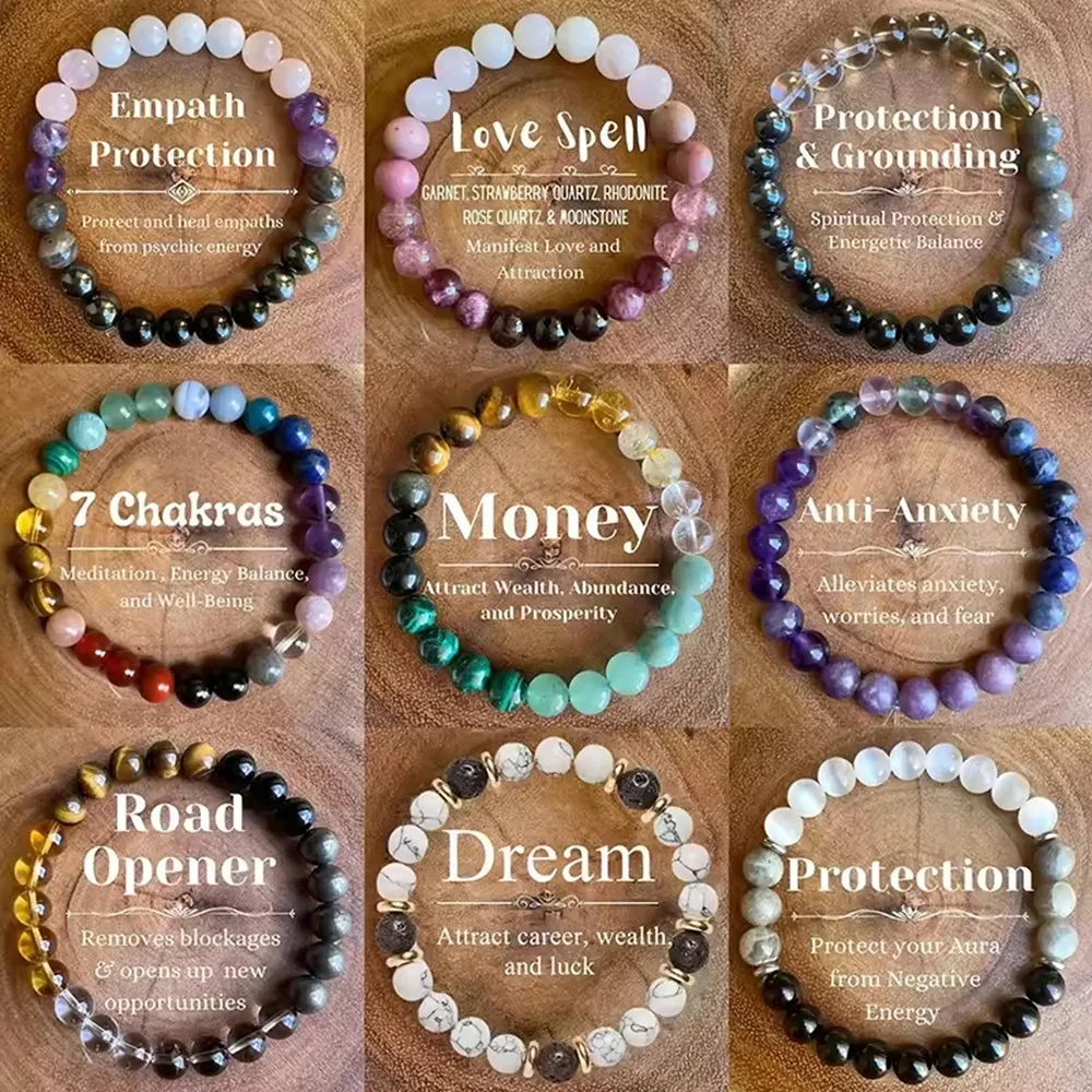 Attract Wealth Good Luck Fashion 8mm Natural Stone Beaded Bracelet for Women Bracelet Jewelry Colorful Party Gift
