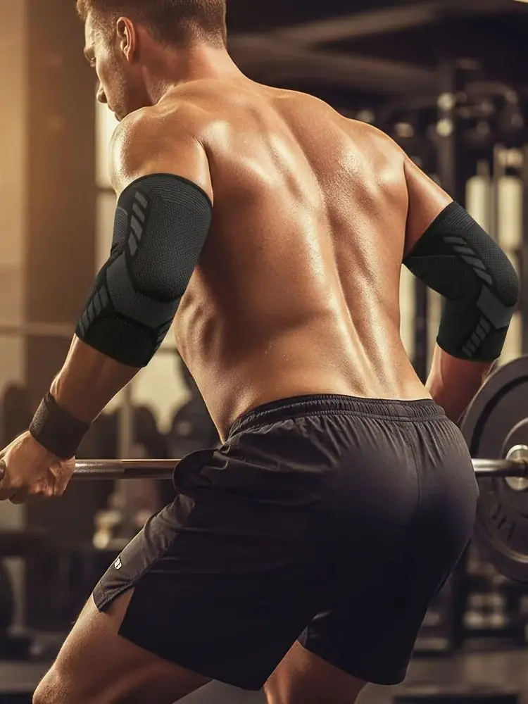 2 Stück atmungsaktive und dehnbare Ellenbogenstützhüllen – feuchtigkeitsableitende Kompressionshilfe für Sport und Fitness, professionelle elastische Ellenbogenbandage
