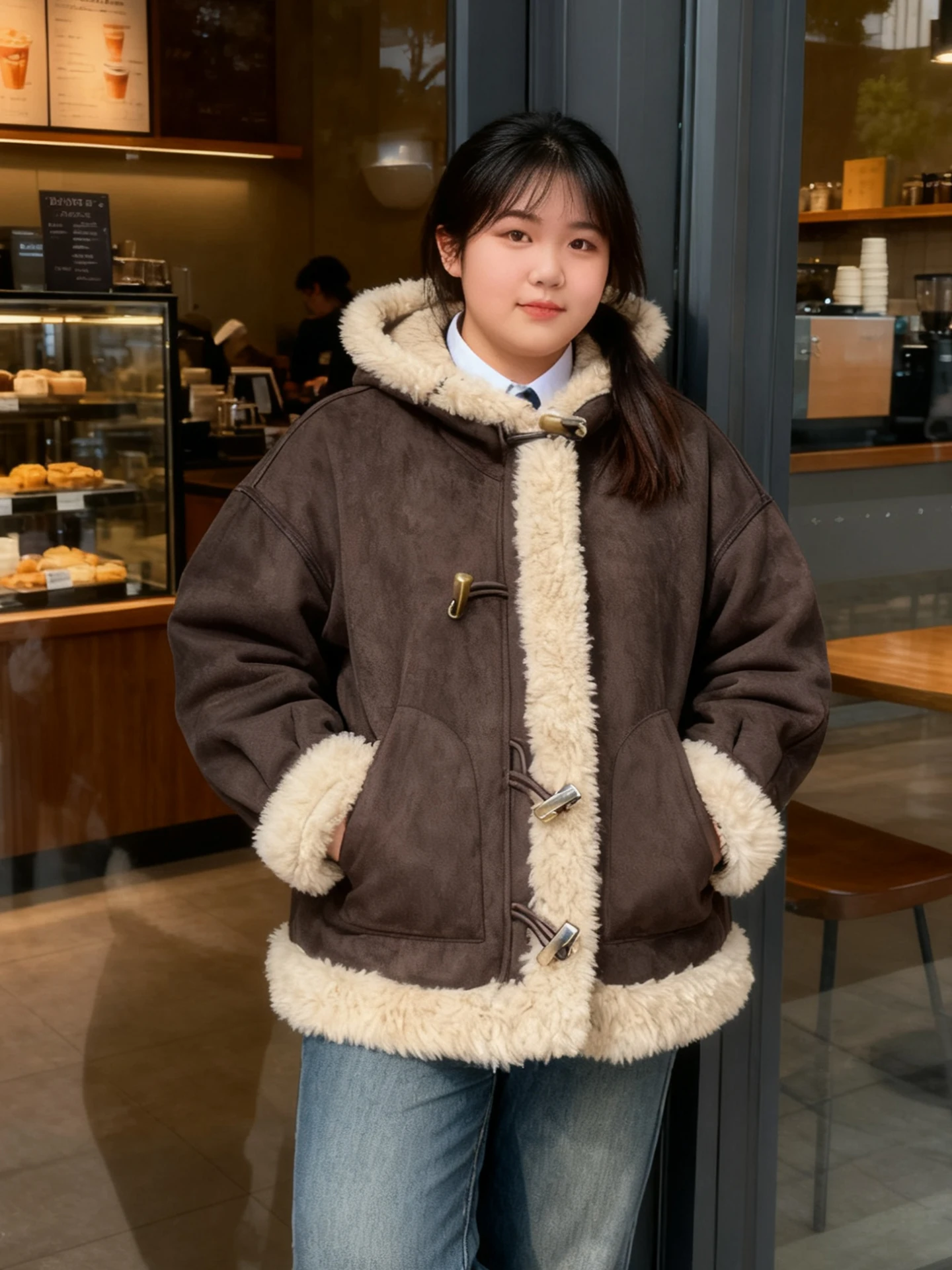

plus Size Women's Retro Lamb Fur Coat Thiened Winter Warm Hooded Button Jaet Korean Sle Casual Outerwear Polyester Fiber
