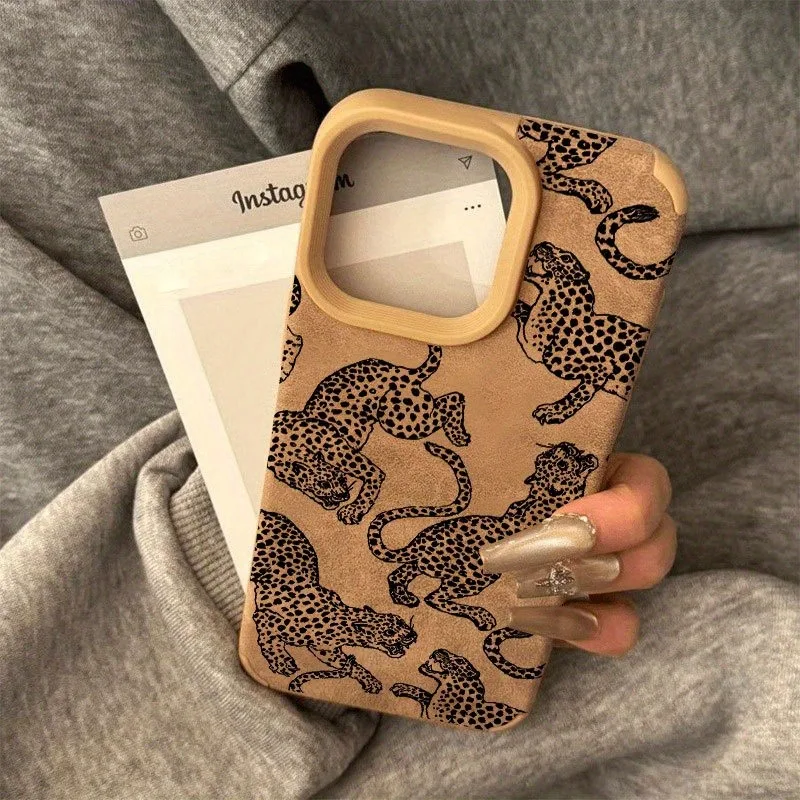 Vivid Leopard Pattern Bonded Leather Phone Case For iPhone 17 16 15 14 Pro Max 13 12 11 XS XR X 16 Plus Shockproof Bumper Cover - náhled 4