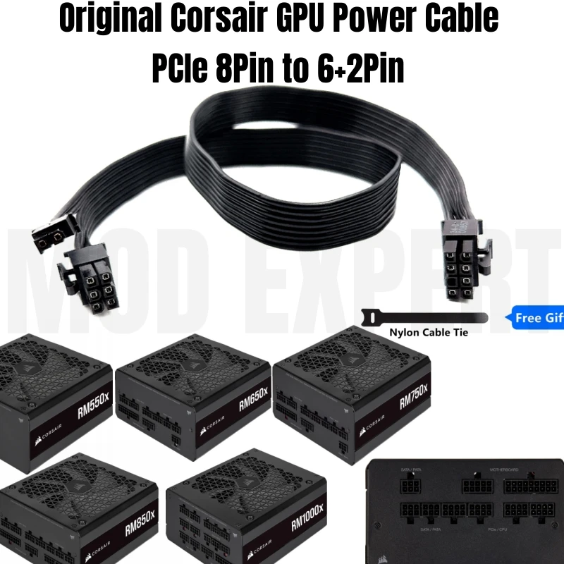 Original Corsair RM550x RM650x RM750x RM850x RM1000x Type 4 Modular Power Cable, GPU PCIe 8Pin, CPU 4+4Pin, SATA, Molex, 24Pin