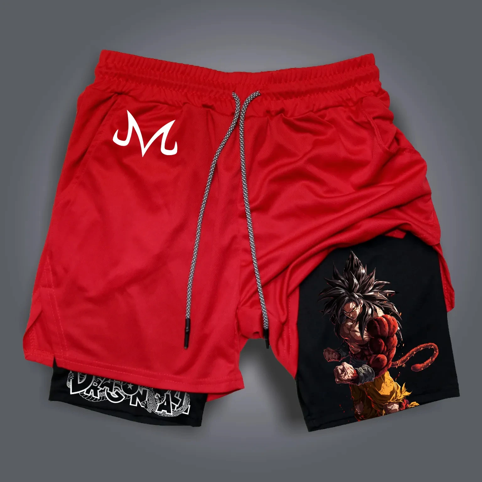 Dragon Ball GOKU Anime Impressão Periférica Shorts Dupla Camada 2025 Esportes Americanos Verão Calças Soltas Respiráveis Masculinas