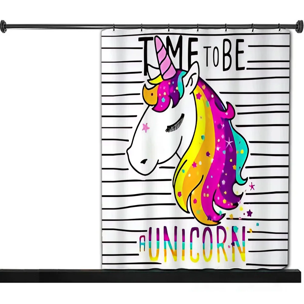 Cartoon Unicorn Shower Curtain Waterproof Polyester Fabric Paint Colorful Bath Curtains Home Bathroom Decor Curtain With Hook