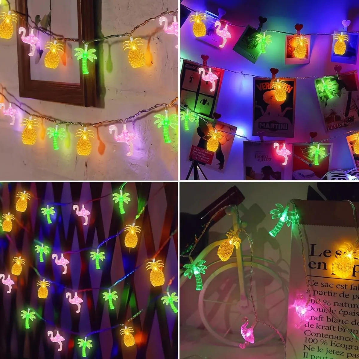 1PC 10/20 LED Flamingo Pineapple Palm Tree String Lights Battery Operated Tropical Beach Hawaiian Fairy Atmosphere Lights image 2
