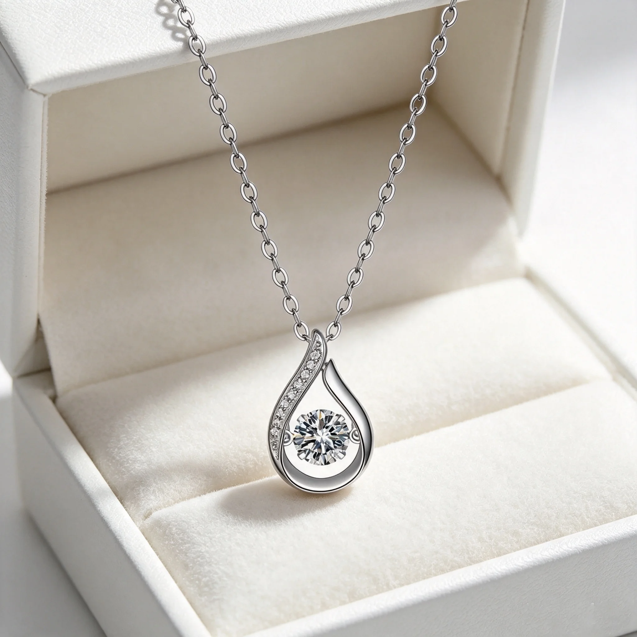Charm Necklace Dainty - 925 Sterling Silver Teardrop Shape Moissanite