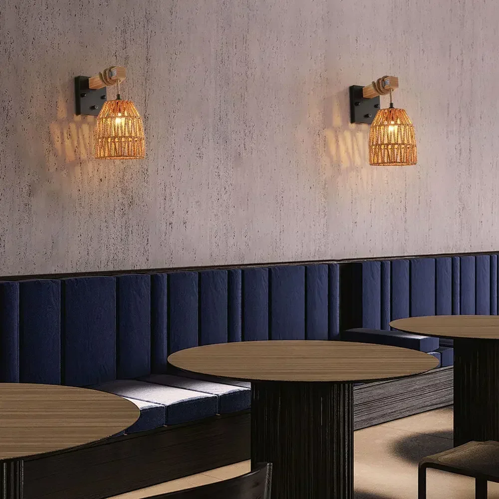 

Boho Wood Color Farmhouse Wall Sconce (2pcs) – Elegant Hallway and Loft Light Fixtures for Modern Homes