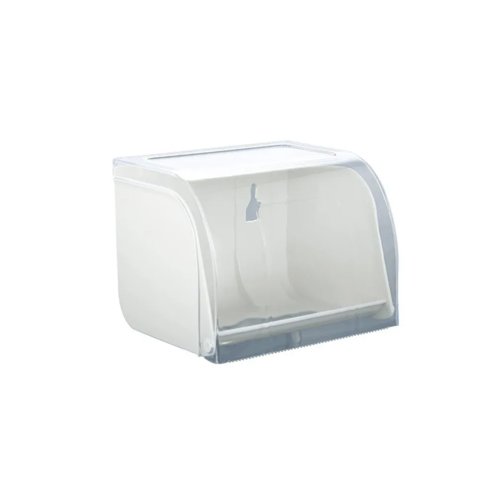 Waterproof Toilet Paper Holder Self Adhesive Flat Top Bathroom Tissue Box Widen Paper Outlet Space-Saving