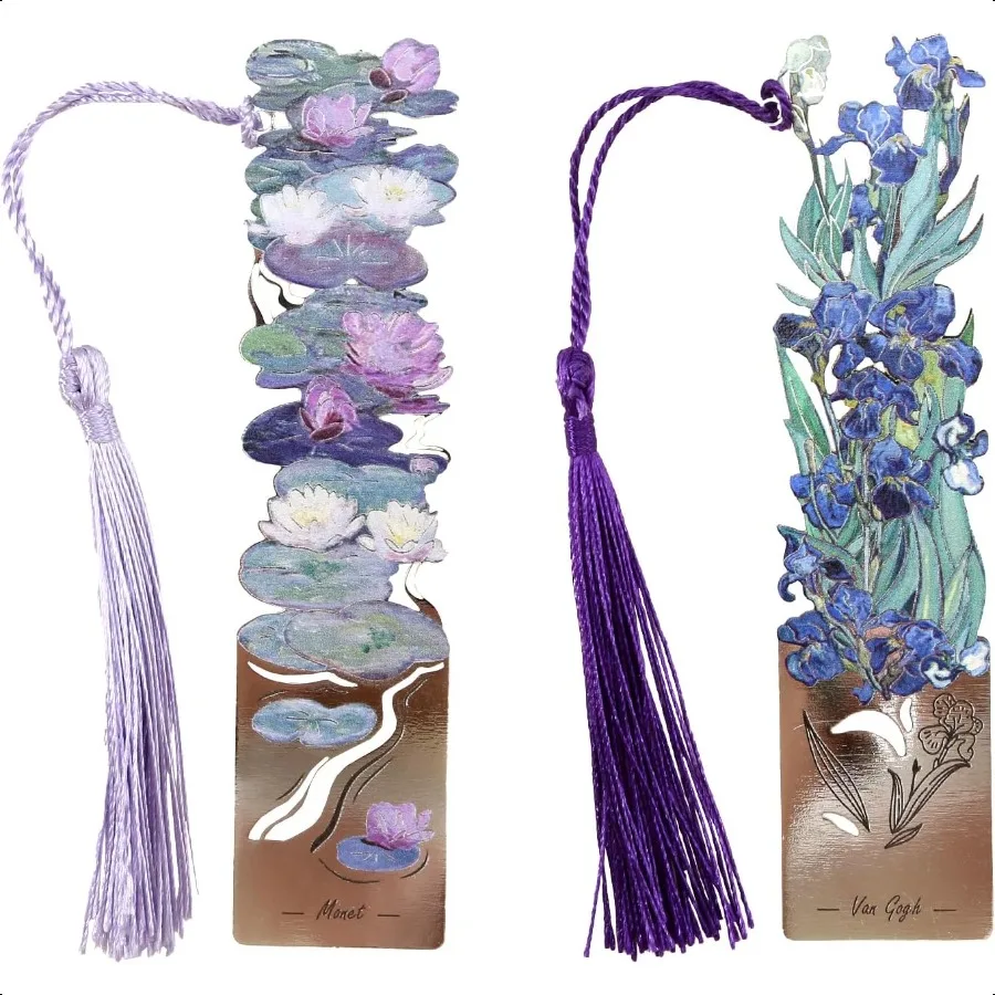 2 PCS Metal Bookmarks with Tassel Oil Painting Water Lilies and Irises Bookmark Pretty Bookmarks for Women Very Beautiful Bookm
