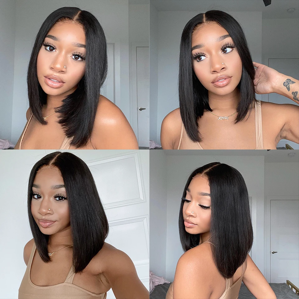 13x5x1 Transparent Shor Bob Wig Lace Frontal Human Hair Wigs With Baby Hair Middle Part Virgin Wig For Black Women 5x5x1 Closure