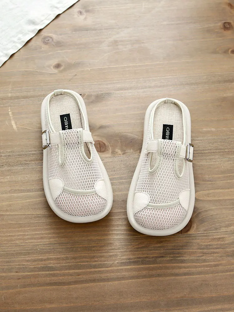 

Breathable Women's Flat Head Slippers Thin Mesh Shoes Summer Outdoor Large Head Clog Hollow out Design Artistic Forest Girl S...