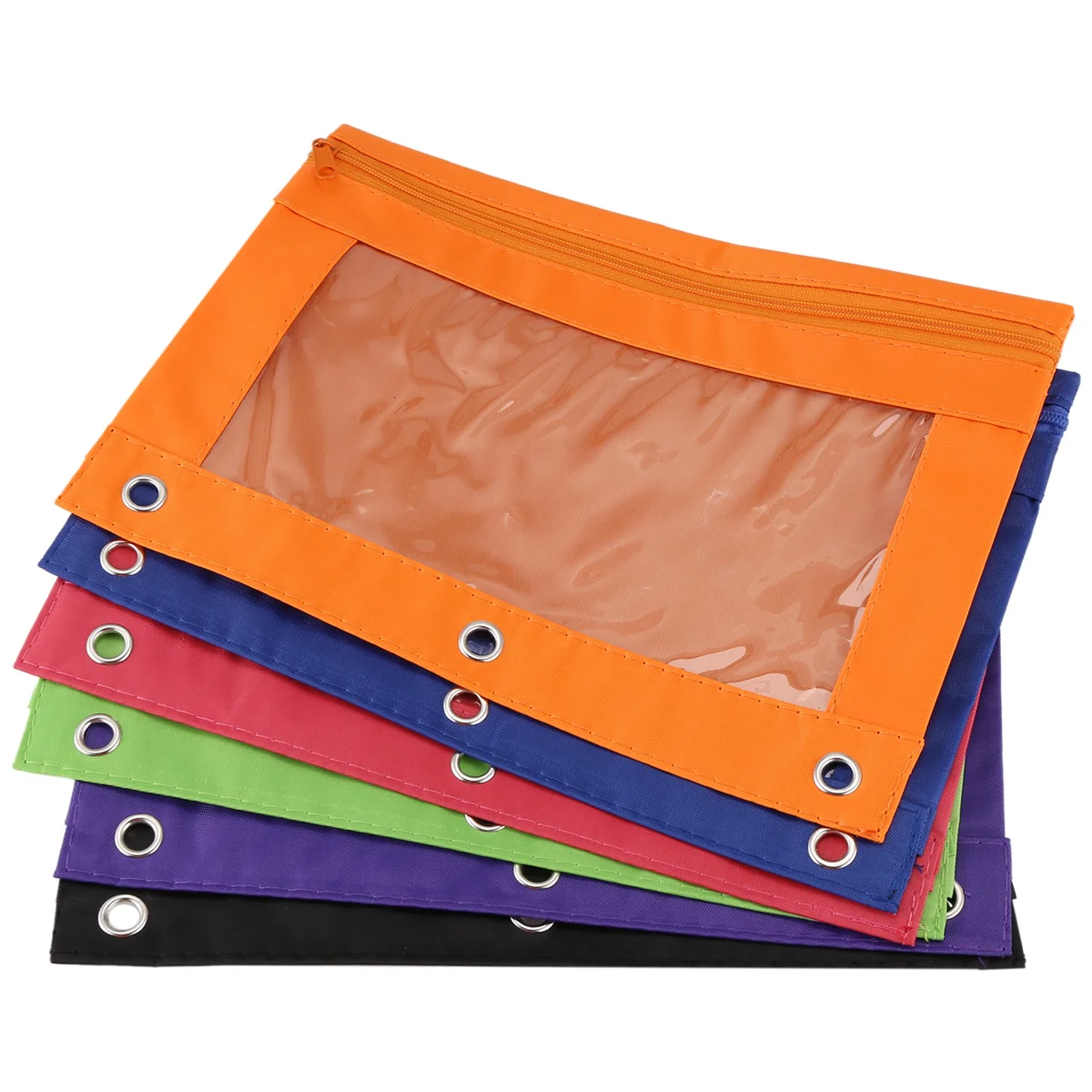 6 Pieces Ring Binder Pouch Pencil Bag with Holes 3-Ring Zipper Pouches with Clear Window (6 Colors)ASDS