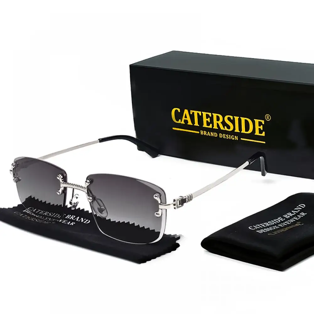CATERSIDE Rahmenlose Sonnenbrille für Herren und Damen, luxuriöse Outdoor-Party-Sonnenbrille, Metallrahmen, Spiegel-Verlaufsgläser, UV400 – Detail 24