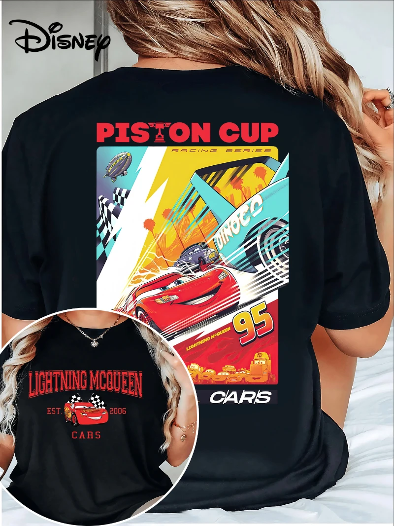 

Женская футболка с рисунком Disney Car Lightning McQueen 95, повседневный топ с короткими рукавами и круглым вырезом