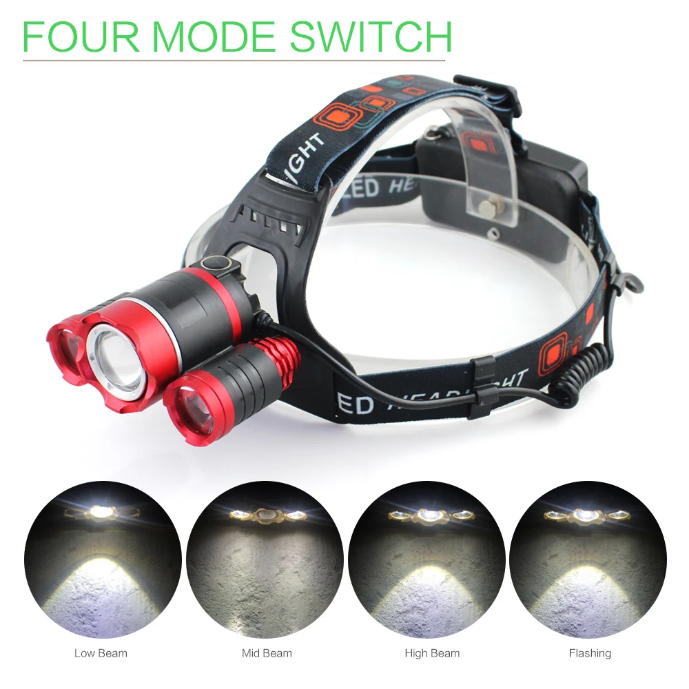 3 Led Headlamp XM T6 Zoomable Rechargeable Head Lamp Flashlight Waterproof Headlight Fishing Lantern For outdoor Camping Fishing