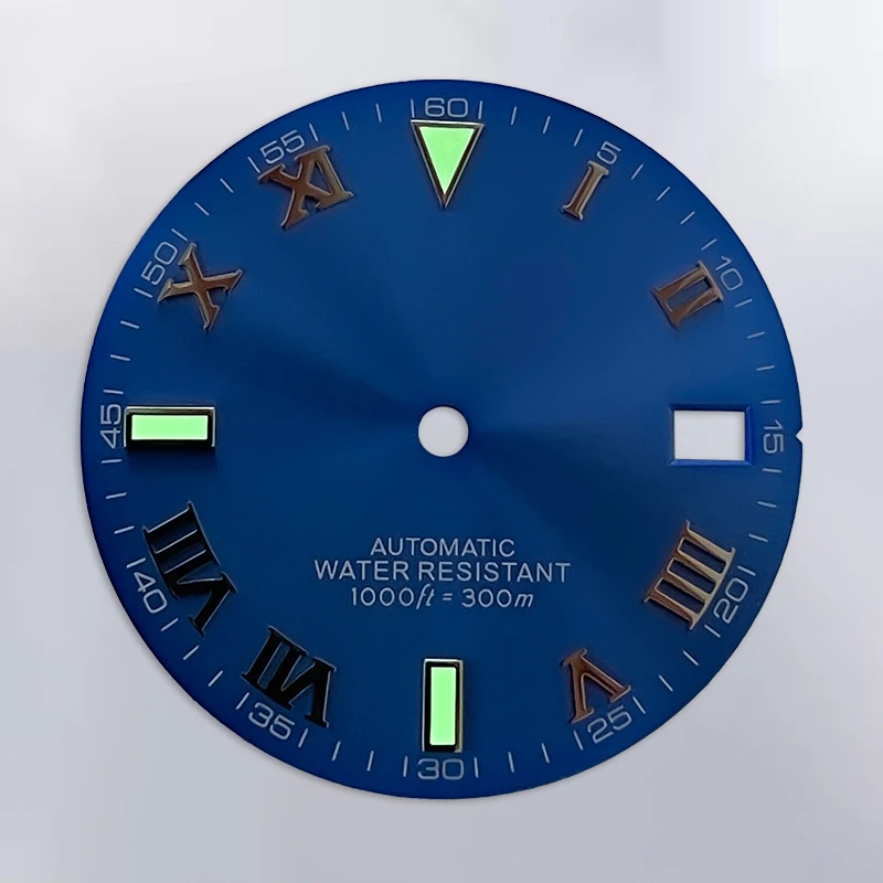 28.5mm Sunray Roman Numeral NH35 Dial Green Luminous No Logo Watch Dial Accessories For NH35NH36 Movement Watch Replacement Part