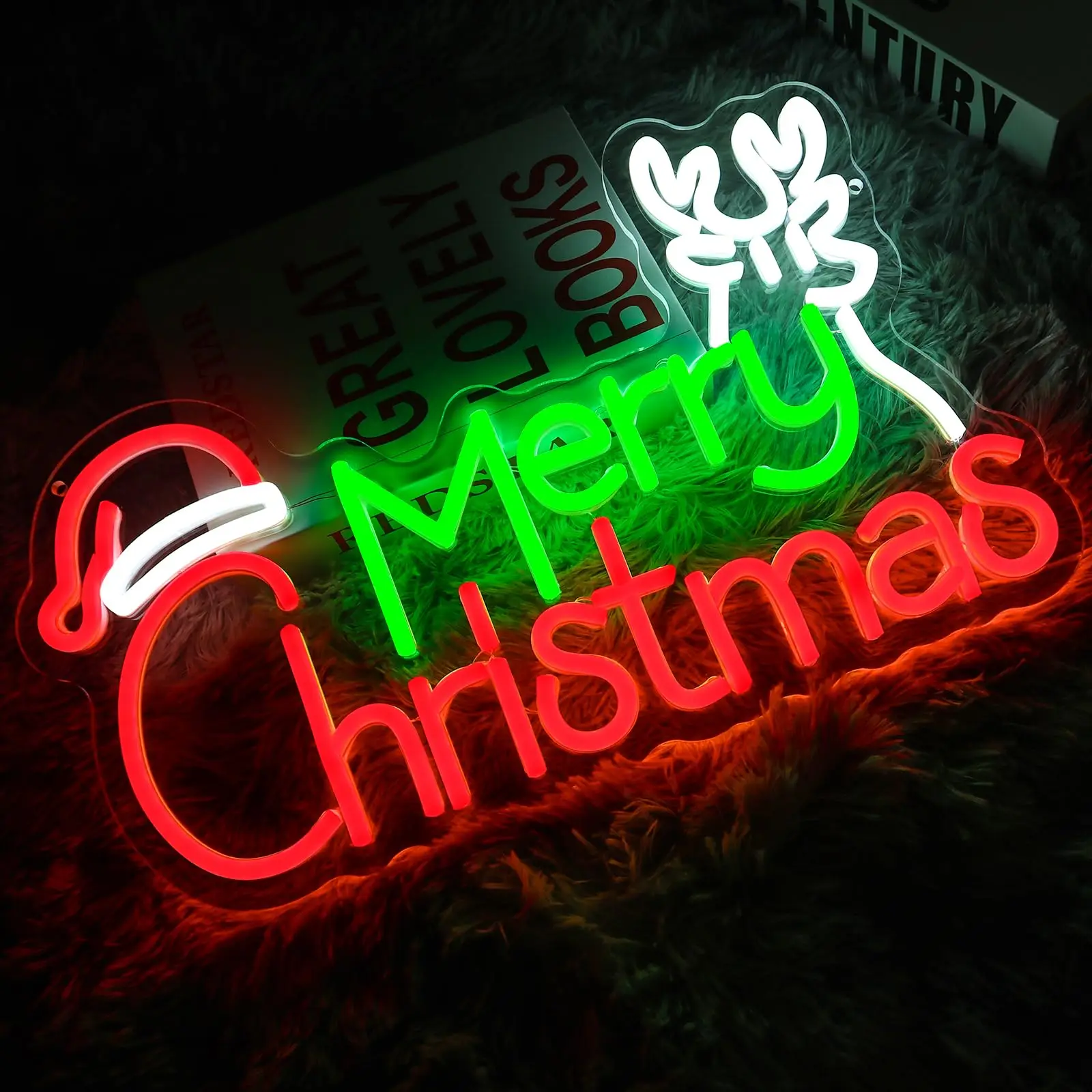 メリークリスマス サンタ帽子 ネオンサイン 調光可能 クリスマス エルク LEDサイン 壁飾り 寝室 自宅 マンケイブ バー クラブ 新年パーティー用