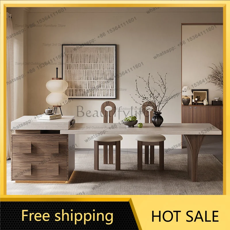 Best Sellers French High-end Island Dining Table Multifunctional Retractable Travertine Sintered Stone Kitchen Island Kitchen Fu