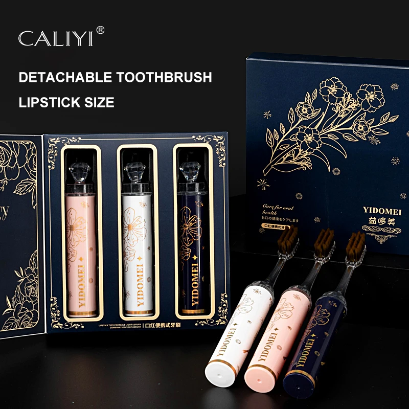 

1/3 PCS Lipstick Shaped Toothbrushes Portable Folding Crystal Toothbrushes Cleaning Teeth and Oral Care for Travel and Gifts