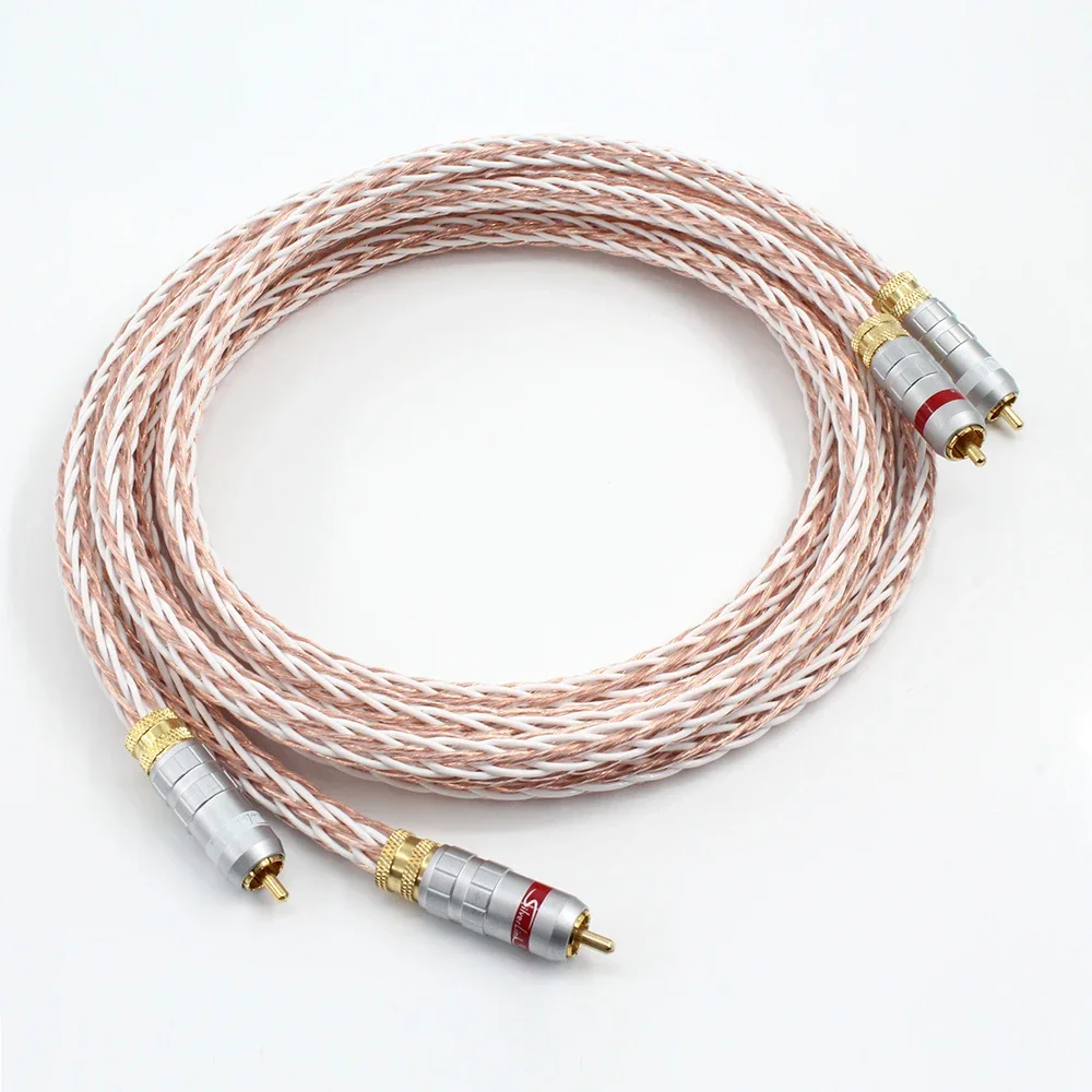 Imagem -04 - Pure Copper Rca Cabo 8tc 7n Occ Hi-end cd Amplificador Interconexão Gold Plated2rca para 2rca Male Audio Cable