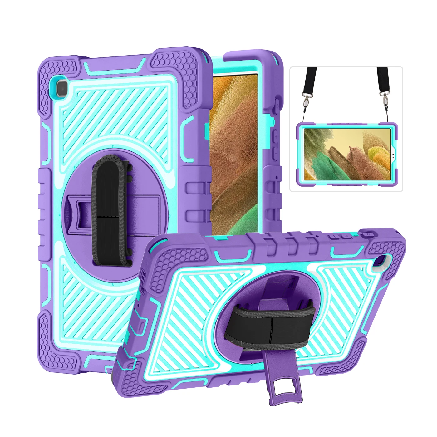 

Stand Case For Galaxy Tab A9 SM-X110 X115 X117 A7 Lite8.7 SM-T220 T225 A 8.4 T307U A 8.0 T290 T295 Rotating Cover Shoulder Strap