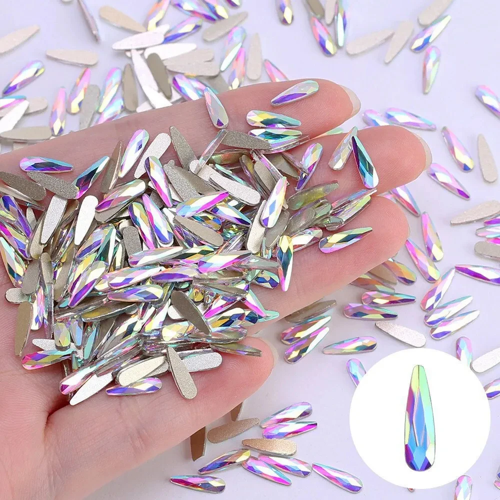 100szt Crystal AB Nail Art Rhinestone Flatback Drop Flame Shape Nail 3D Decorations Manicure Gems Supplies for Professionals