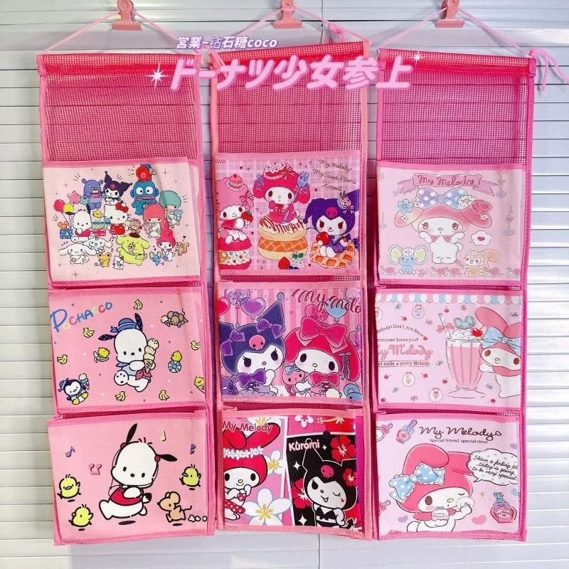 

Sanrio Kawaii Wall Hanging Storage Bag Cartoon Kuromi My Melody Cinnamoroll Multi-compartment Sundry Bag Cute Wall Decoration