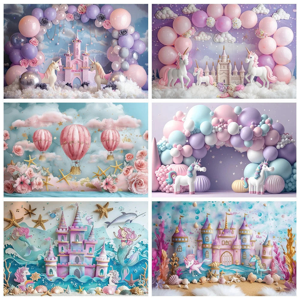 Einhorn Thema Fotografie Hintergrund Junge Mädchen alles Gute zum Geburtstag Party Dekor rosa Prinzessin Schloss Neugeborenen Baby Dusche Foto Hintergrund