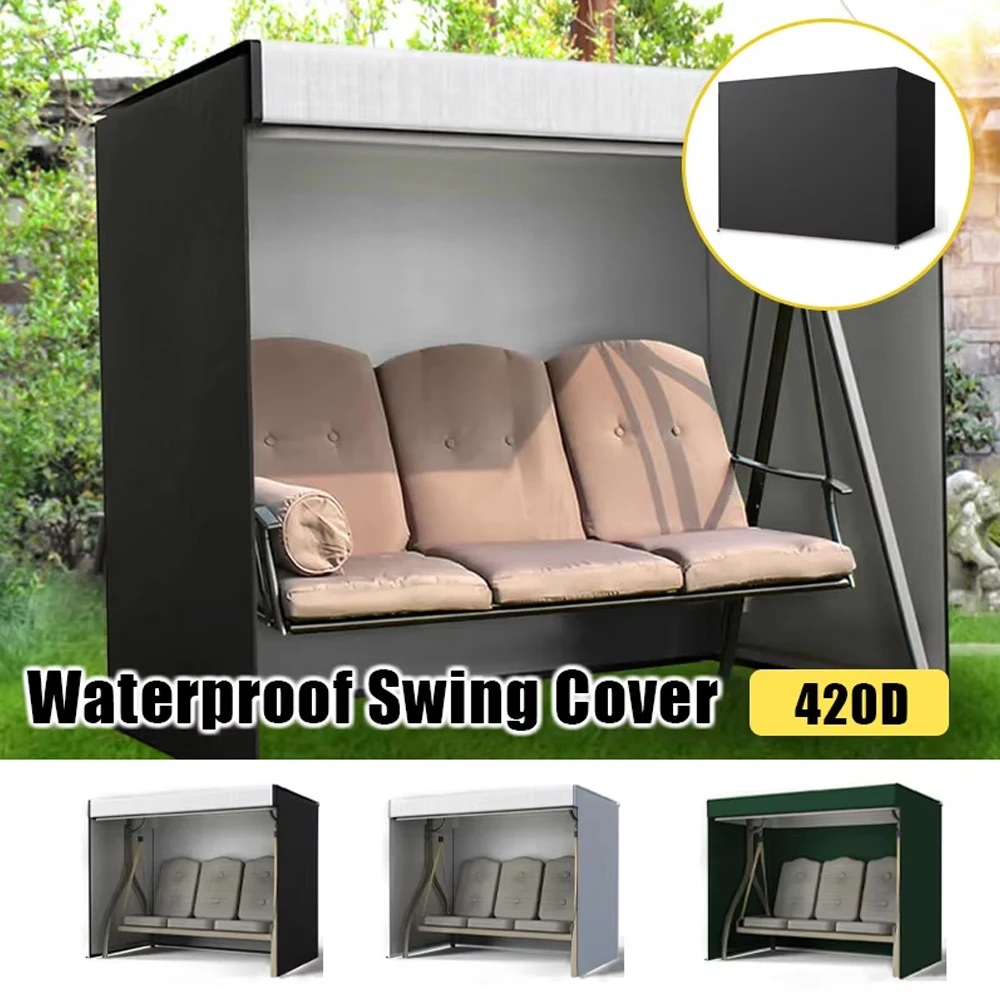 

3 Seaters Garden Swing Sunscreen Chair Cover Zip Canopy Hammock Waterproof Patio Heavy Duty Durable Gardening Accessories